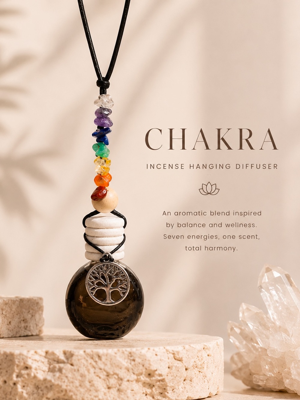 Chakra Incense Hanging Diffuser, 10 mL Car Air Freshener, Tree of Life Gift New